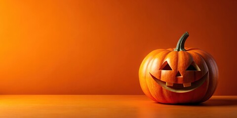 Halloween background featuring a spooky pumpkin on an orange backdrop, Halloween, background, pumpkin, orange, spooky