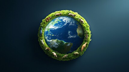 Fototapeta premium A vibrant planet surrounded by greenery, symbolizing nature and the importance of environmental conservation.