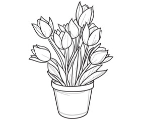 Coloring book worksheet for kids bouquet of flowers in vase