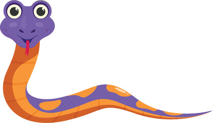 Cartoon illustration of a purple and orange snake sticking its tongue out
