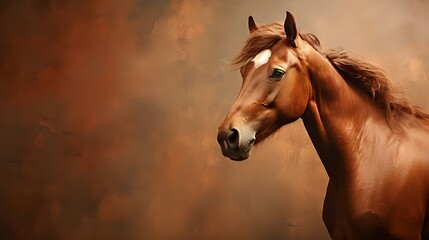 Naklejka premium portrait of a horse on brown background.