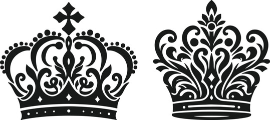 Set of crown silhouette design vector art illustration