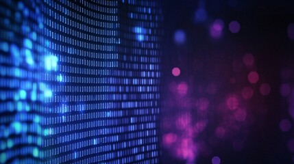 Obraz premium Binary Code Wall with Purple Bokeh, data , technology , digital