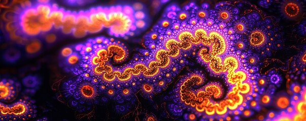 Cosmic Coral - A mesmerizing swirl of orange and purple, abstract fractal art, macro photography, fractal art, abstract art, psychedelic art