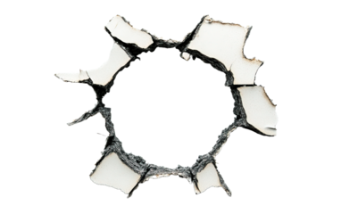 Bullet hole with cracked jagged isolated on white or transparent background