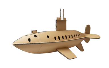 Cardboard Submarine isolated on white or transparent background
