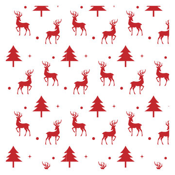 reinder and christmas tree seamless pattern background