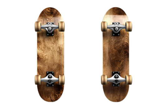 Deux skateboards en bois sur fond transparent PNG
