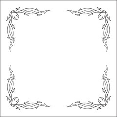 Elegant black and white elegant ornamental frame, decorative border, corners for greeting cards, banners, business cards, invitations, menus. Isolated vector illustration.	
