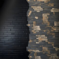 Dark black painted brick natural stone masonry wall texture background wallpaper panorama banner
