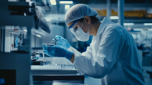 Quality control specialists examining products in a manufacturing facility