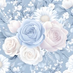 Pastel Blue and White Floral Pattern