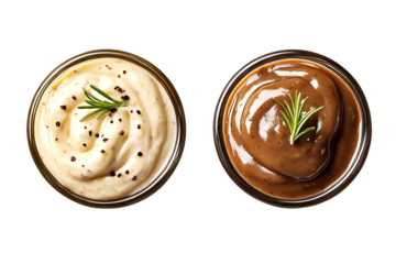 Deux bols de sauce sur fond transparent PNG