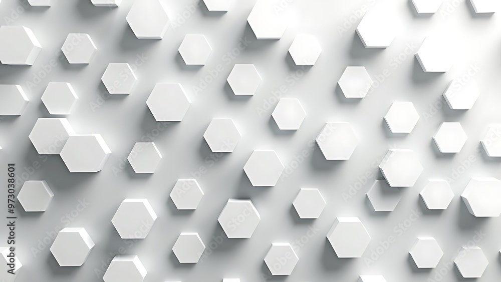 Poster stylish arrangement of white hexagons, creating a three-dimensional effect against a light backgroun