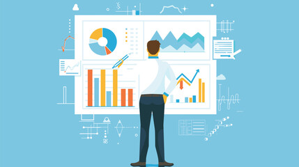 Businessman analyzing financial growth. Using magnifying glass to examine percentage graph, symbolizing business growth and investment profit.