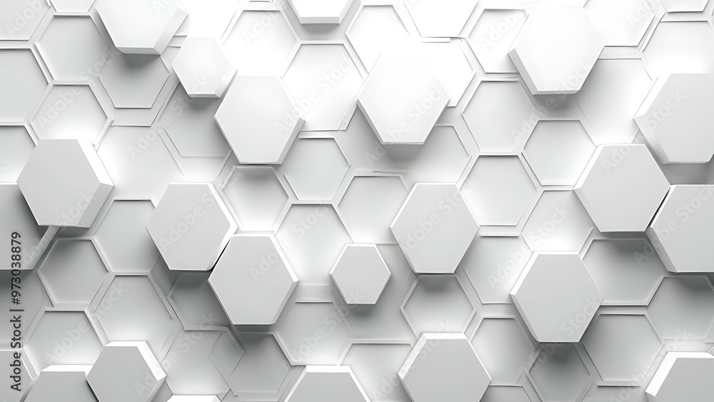 Poster stylish arrangement of white hexagons, creating a three-dimensional effect against a light backgroun
