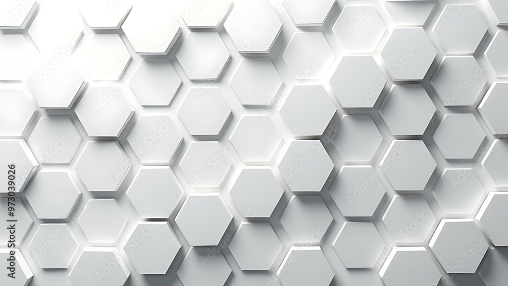 Poster stylish arrangement of white hexagons, creating a three-dimensional effect against a light backgroun