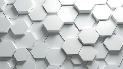Naklejka premium Stylish arrangement of white hexagons, creating a three-dimensional effect against a light background. Ideal for use in technology-themed designs, presentations, or as a background element.