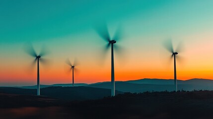 Obraz premium A conceptual image of wind energy, with blurred motion of turbine blades spinning against a clear sky, symbolizing the generation of clean power