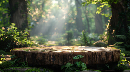 Wooden podium with a peaceful, organic feel. Ideal for presenting eco-friendly or nature-inspired products