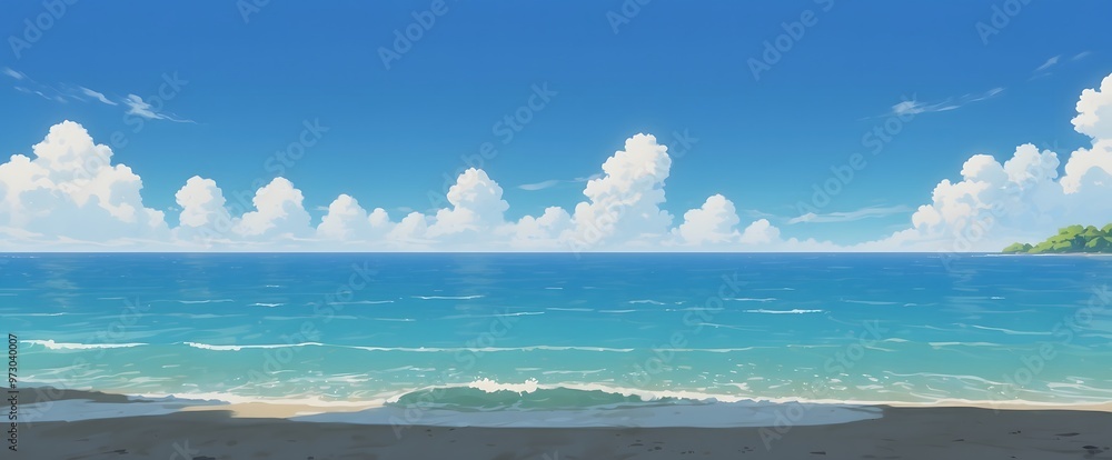 Poster beauty landscape of quiet beach background with anime style