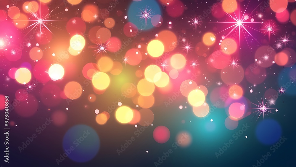 Poster dazzling array of colorful bokeh lights with sparkling effects, creating a festive and lively atmosp