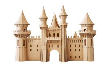 Cardboard castle isolated on white or transparent background