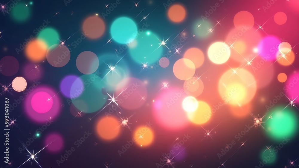 Poster dazzling array of colorful bokeh lights with sparkling effects, creating a festive and lively atmosp