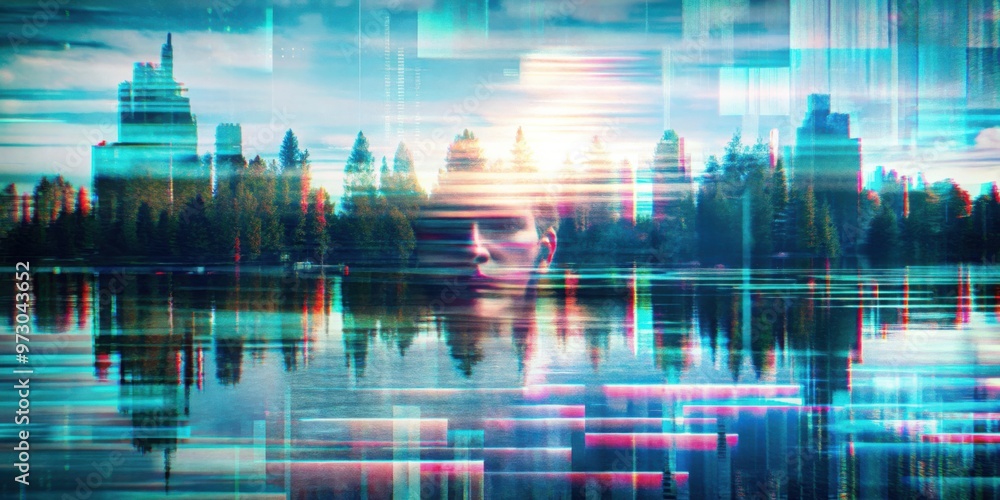 Poster abstract photocopy texture background with double exposure glitch effect