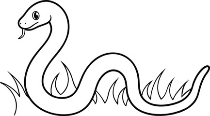 Playful Snake in the Grass Vector Design Perfect for Kids Coloring
