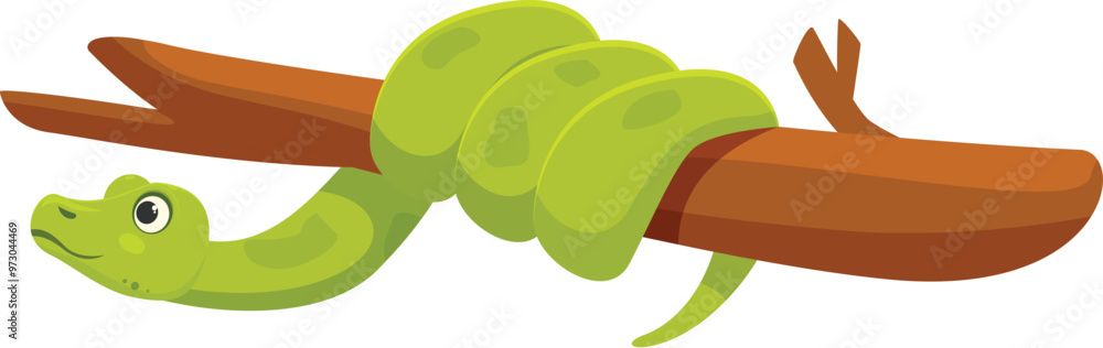 Poster bright green tree python is wrapping itself around a tree branch