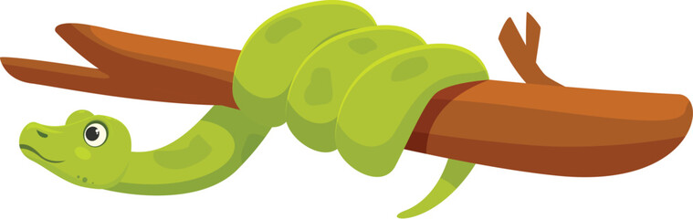 Bright green tree python is wrapping itself around a tree branch