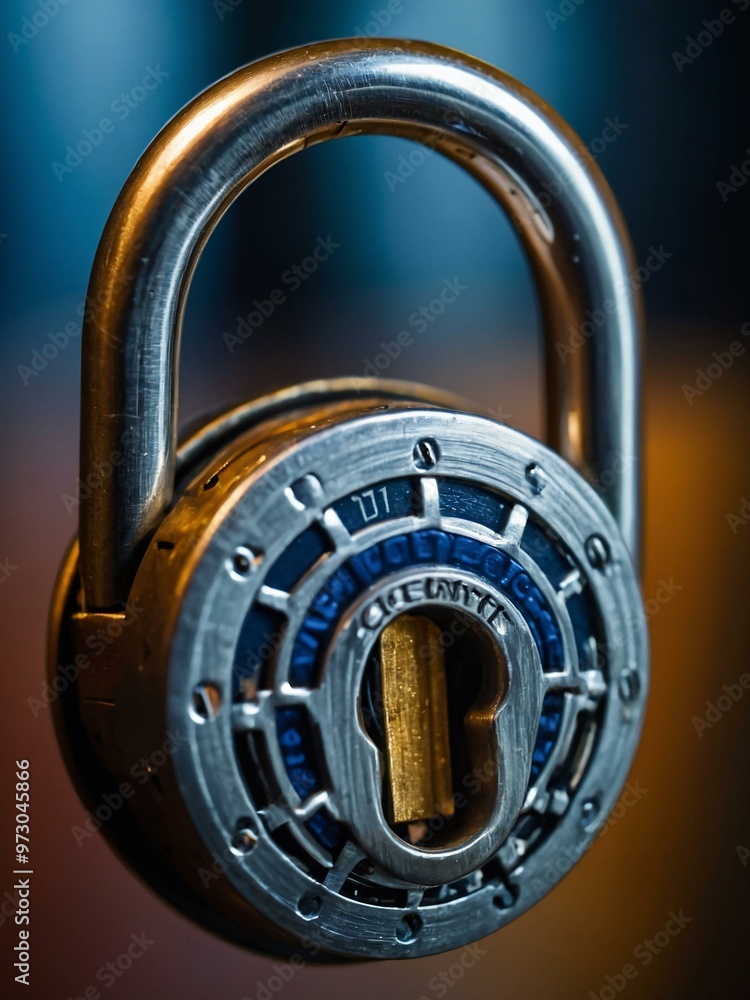 Poster a padlock secured with a chain on a laptop, symbolizing strong cybersecurity measures and data prote