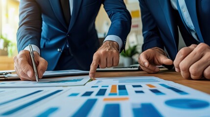 Naklejka premium Businessmen Analyzing Data with Graphs and Charts