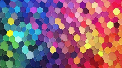 A colorful mosaic of hexagons, each containing a different gradient of colors, arranged randomly yet harmoniously to create a vibrant abstract pattern