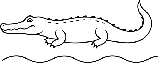 Fun Simple Crocodile Vector for Kids Coloring Book
