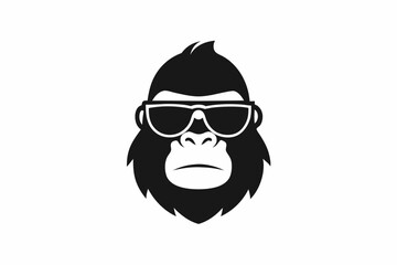 A Gorilla with sunglass logo icon, silhouette style, minimalist, white background 