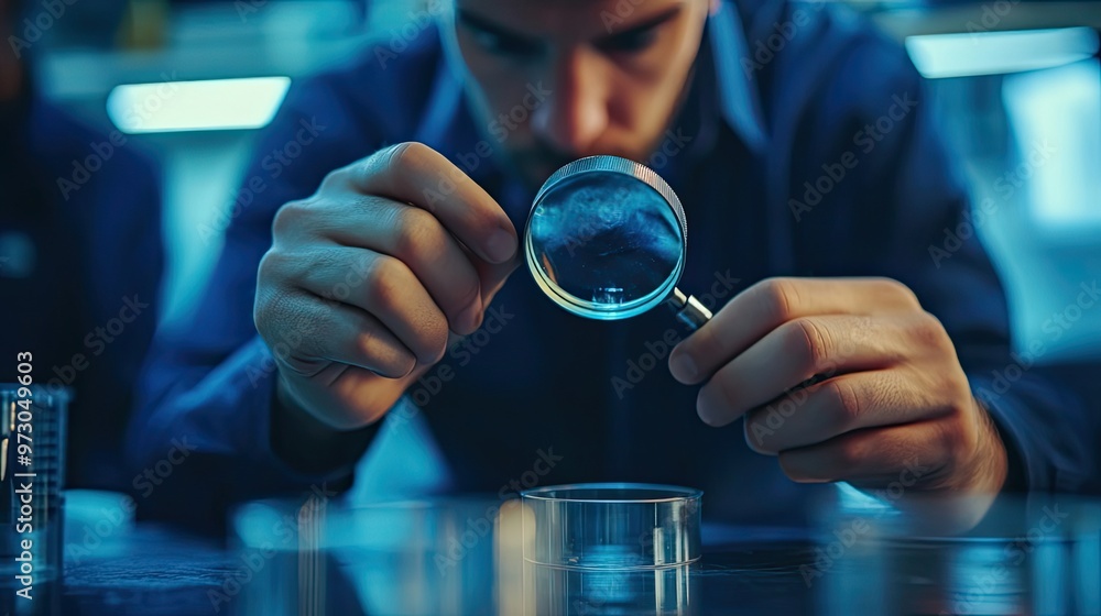 Aufkleber a man using a magnifying glass to examine a small object