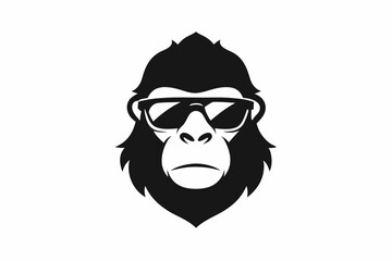 A Gorilla with sunglass logo icon, silhouette style, minimalist, white background 