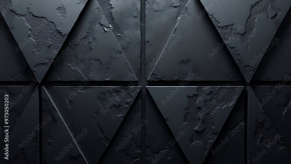 Poster textured black surface with overlapping diamond shapes, creating a modern and industrial feel. perfe