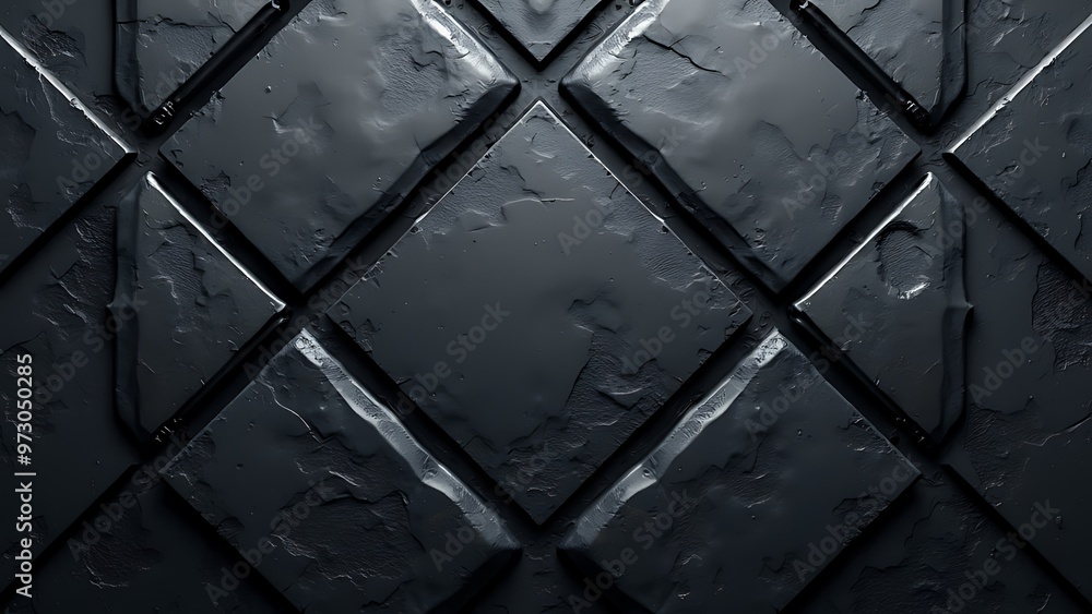 Poster textured black surface with overlapping diamond shapes, creating a modern and industrial feel. perfe