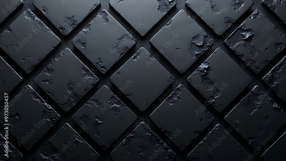 Poster textured black surface with overlapping diamond shapes, creating a modern and industrial feel. perfe
