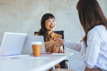 Businesswomen Shaking Hands in a Modern Office Meeting