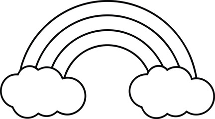 Rainbow and Fluffy Clouds Fun Coloring Vector Illustration for Kids
