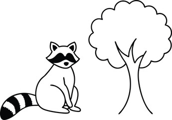 Happy Raccoon Chilling by a Tree Simple Vector Illustration for Kids
