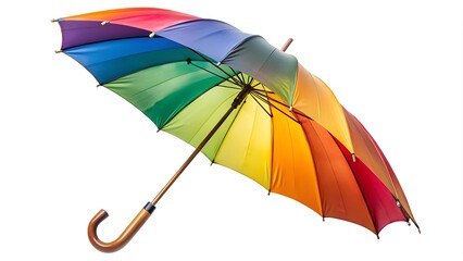 High-Resolution Colorful Rainbow Umbrella with Wooden Handle