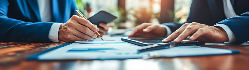 Fototapeta premium Diverse Team of Professionals Collaborating on Contract Review Using Digital Tablet - Teamwork and Business Collaboration Concept