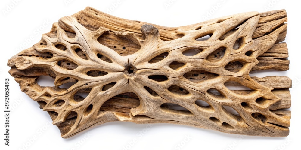Poster close-up of a unique driftwood cut out piece with intricate patterns