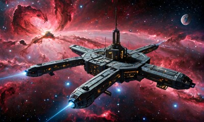 Futuristic Space Station Amidst Cosmic Nebula