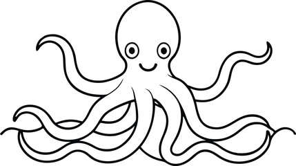 Underwater Octopus Ocean World Vector Coloring Book for Kids
